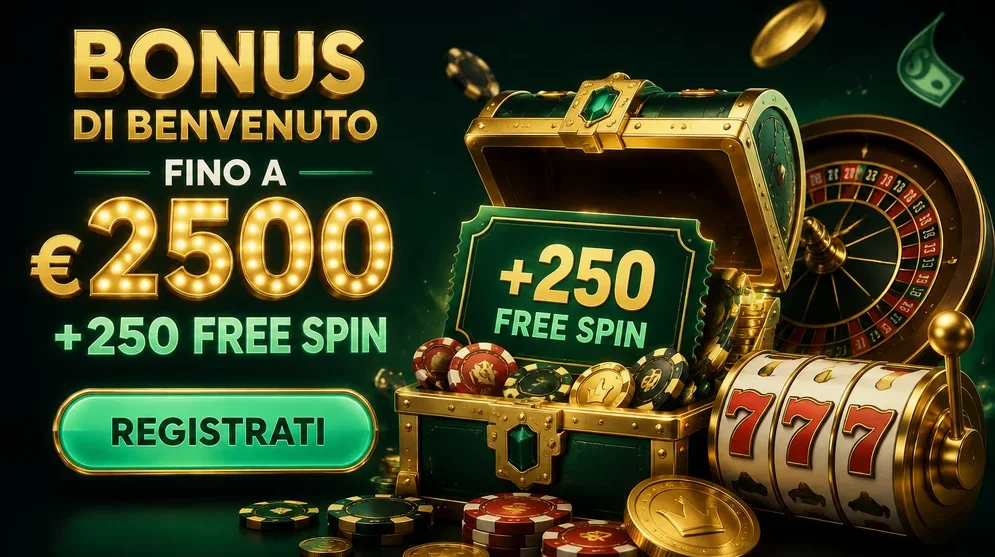 banner promozionale con bonus di benvenuto e free spin